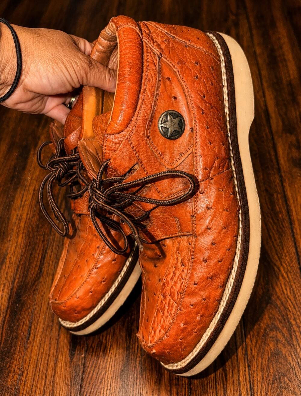 Rudy Lara Genuine Ostrich Leather Sneakers Brown Lace-Up Men's Size 10